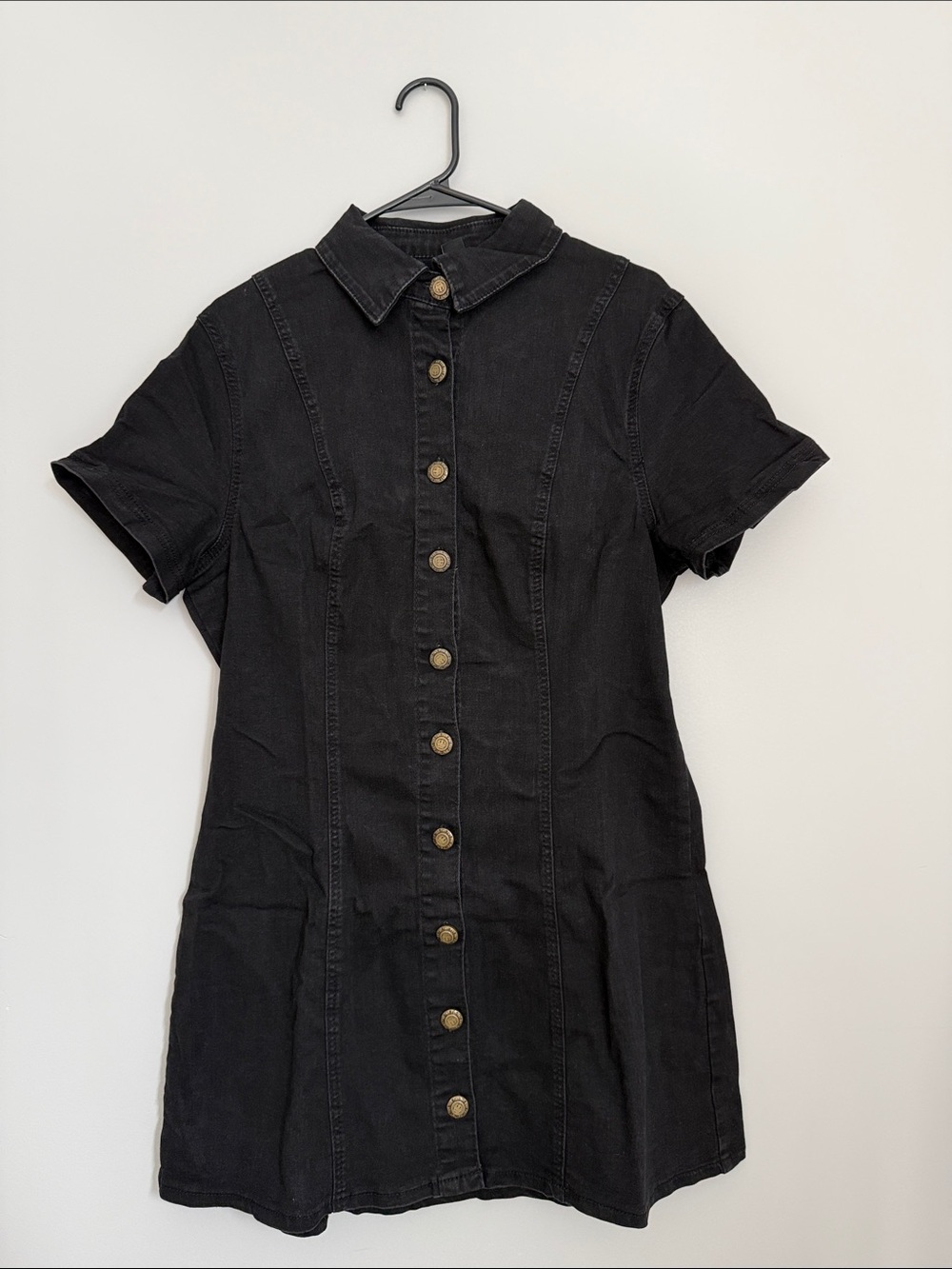 SHEIN Black Button-Front Short Sleeve tie back Dress